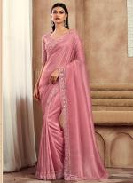 Silk Pink Party Wear Embroidery Work Saree